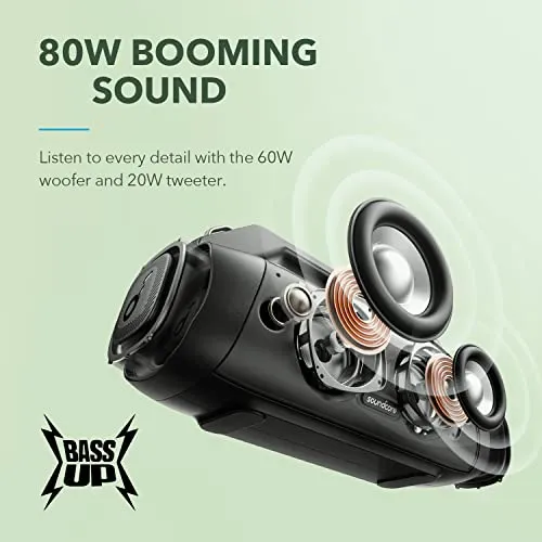 Soundcore Anker Motion Boom Plus IP67 Waterproof Bluetooth Speaker, 80W Stereo Sound, Custom EQ & BassUp, USB-C, Bluetooth, Built-in Power Bank, Outdoor Speaker for Camping, Pool, Beach, and Backyard