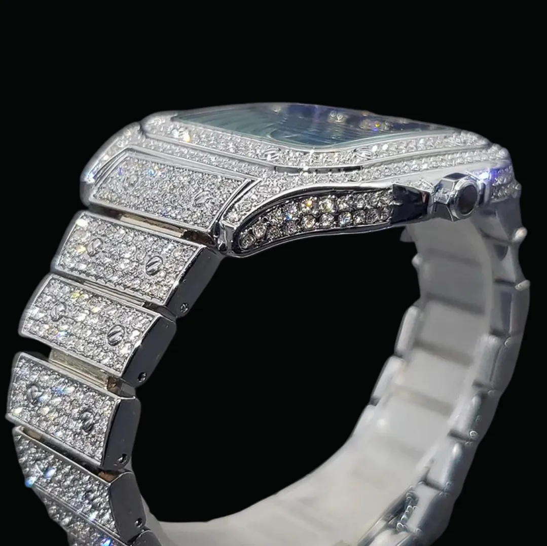 Square Blue Dial VVS Numerals Iced Out Diamond Watch