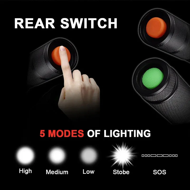 Strong Light T6 LED Flashlight Zoomable Torch 5 Lighting Modes Aluminum Alloy Outdoor Camping Light Waterproof Material