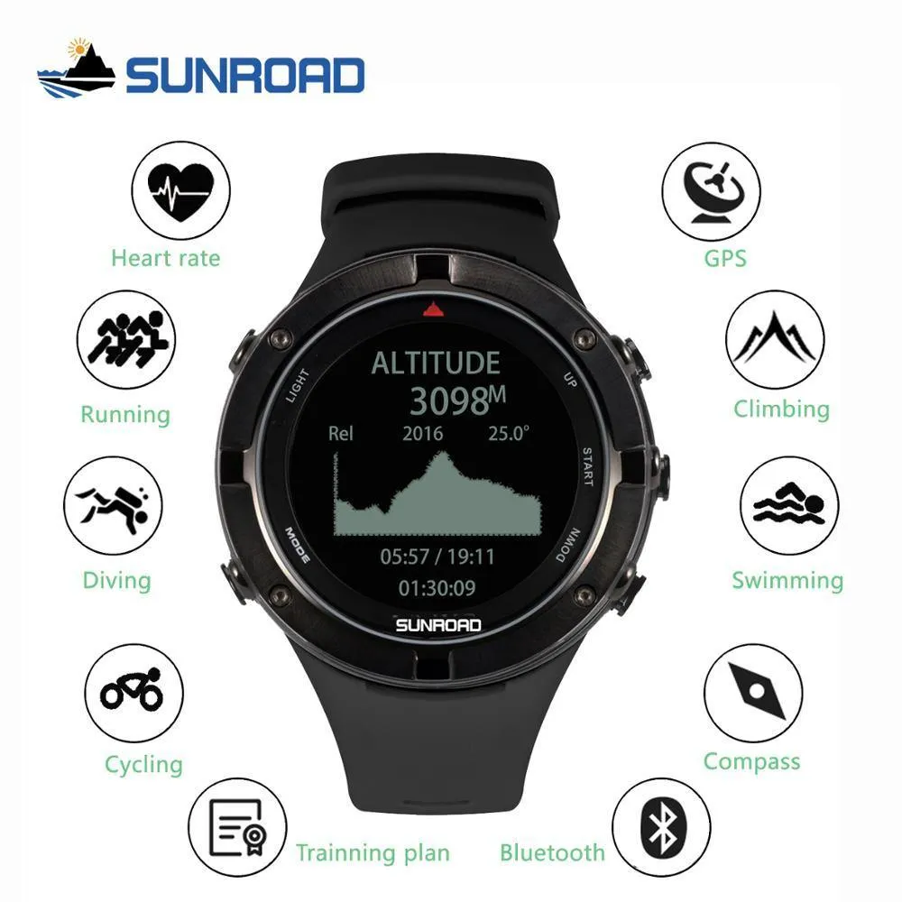 SUNROAD smart GPS heart rate altimeter outdoor sports digital watch for men running marathon triathlon compass swimming watch