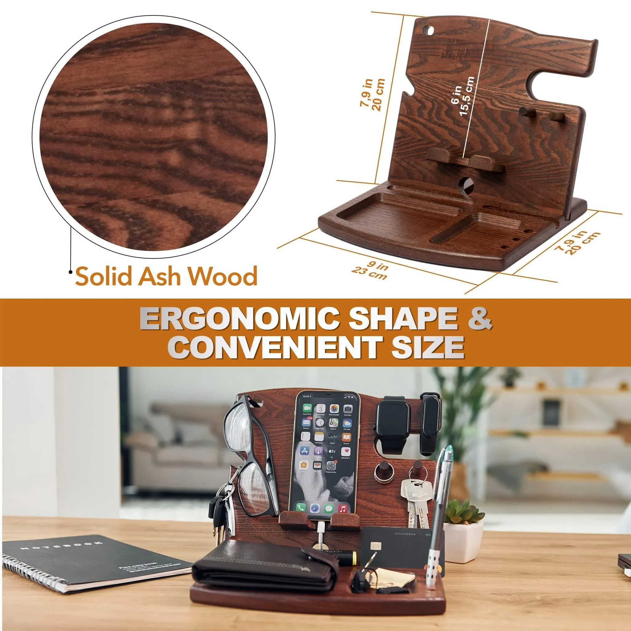 Sustainable Ash Wood Charging Station | Organize | Charge | Eco-Friendly