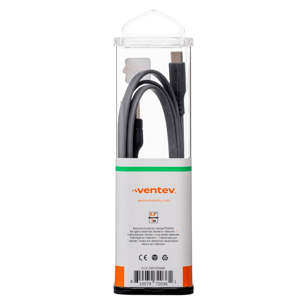 Ventev Chargesync Flat USB A to USB C Cable 3.3ft by Ventev