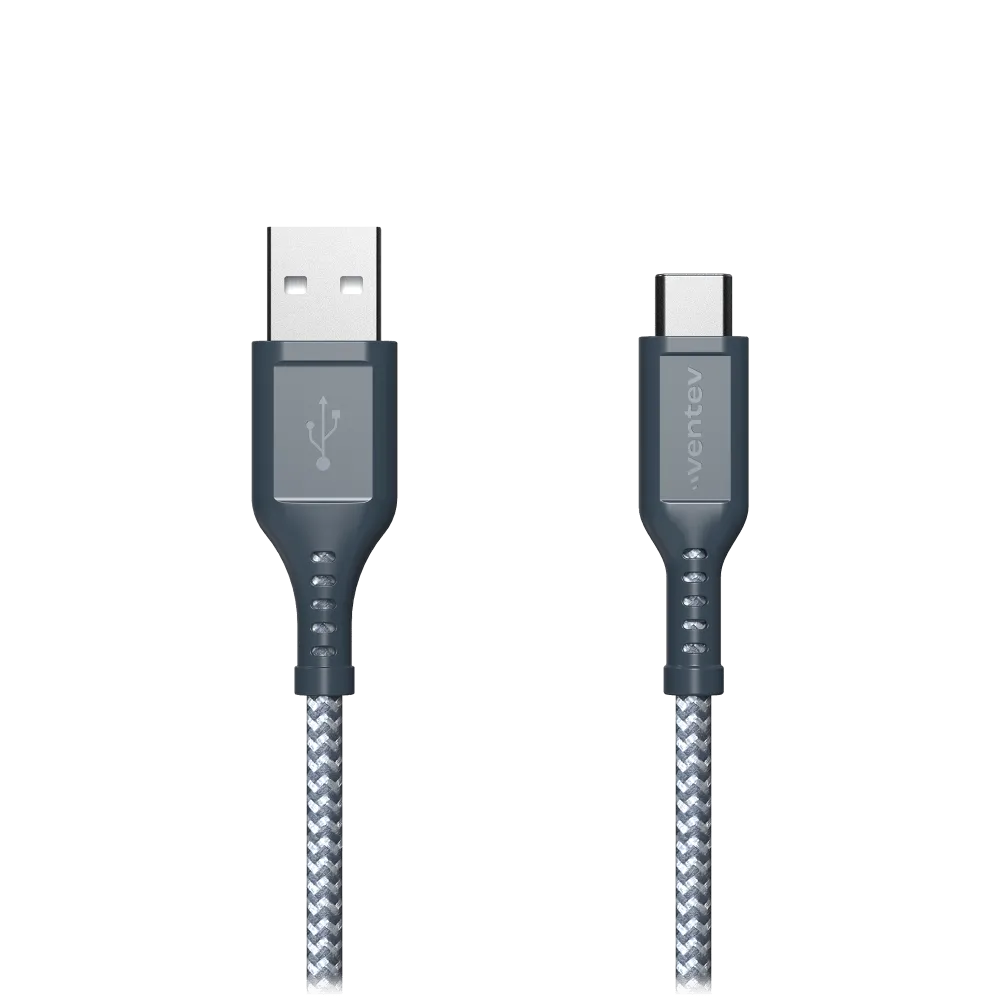 Ventev High Speed USB A to USB C Braided Cable with 2x the Copper for Faster Charging 6ft Gray by Ventev