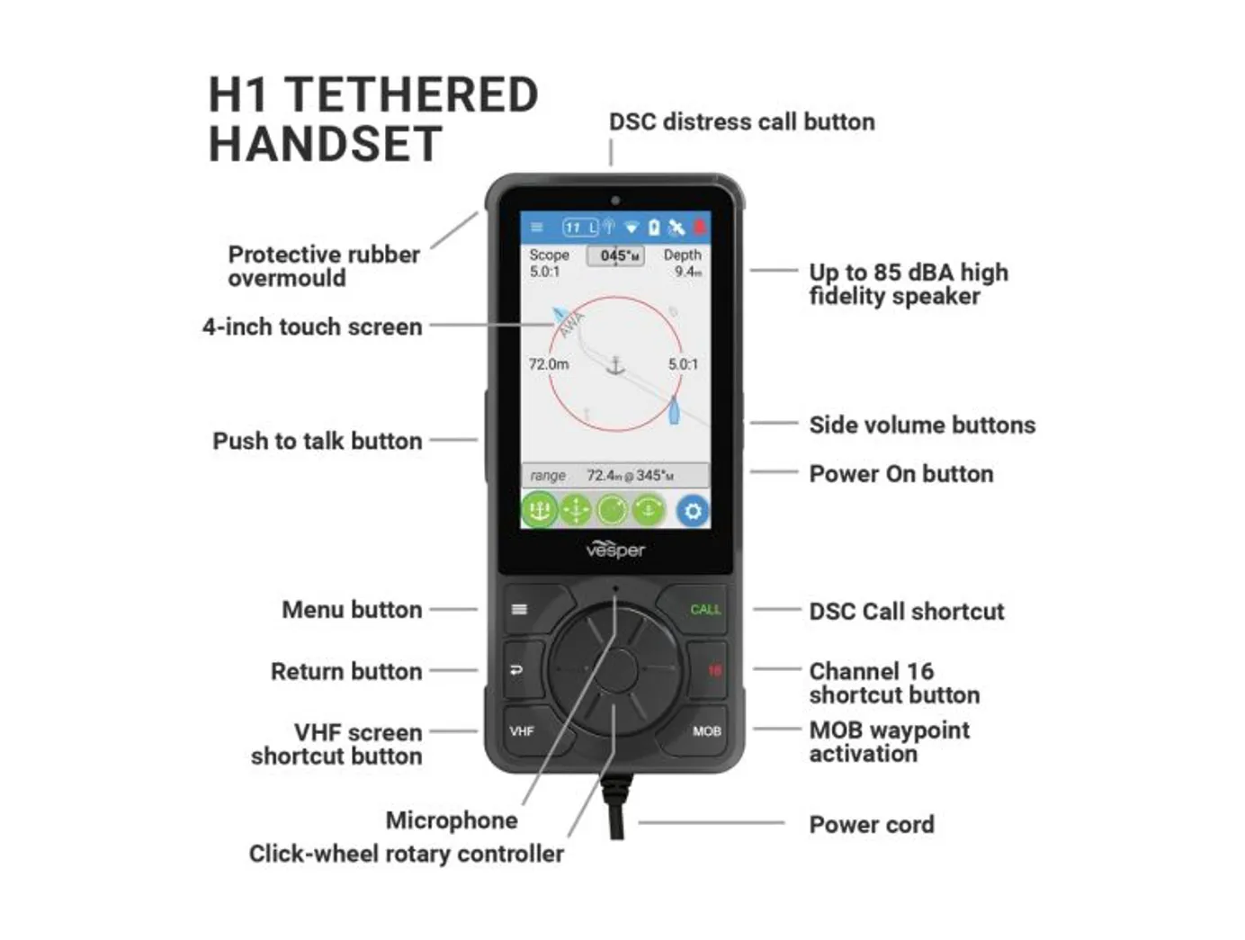 Vesper Cortex-V1 Marine VHF Radio with SOTDMA smartAIS & Wired Handset