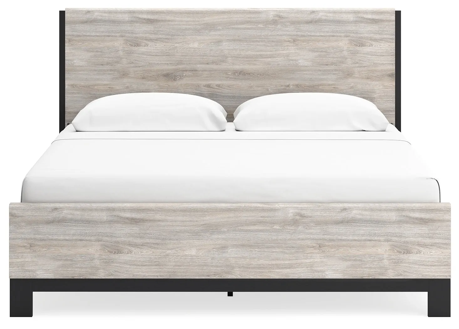 Vessalli King Panel Bed with Mirrored Dresser, Chest and 2 Nightstands in Gray