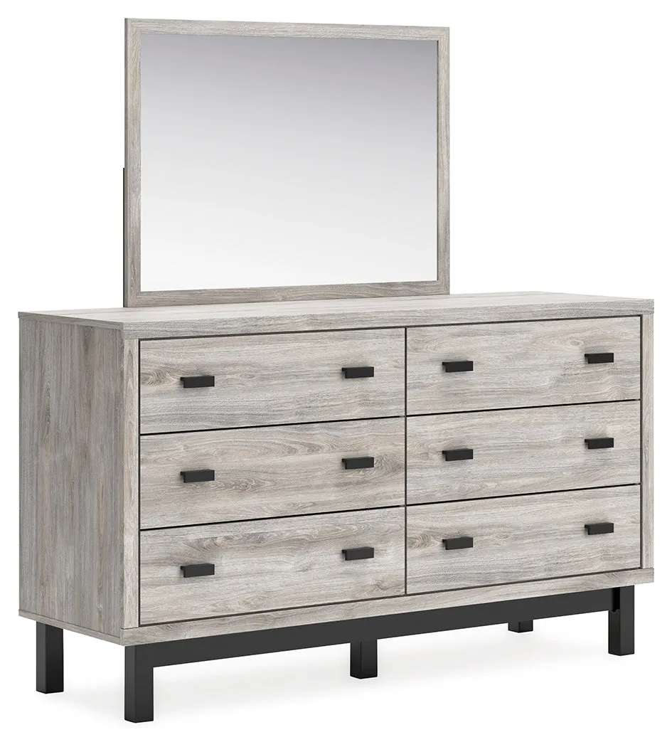 Vessalli King Panel Bed with Mirrored Dresser, Chest and 2 Nightstands in Gray