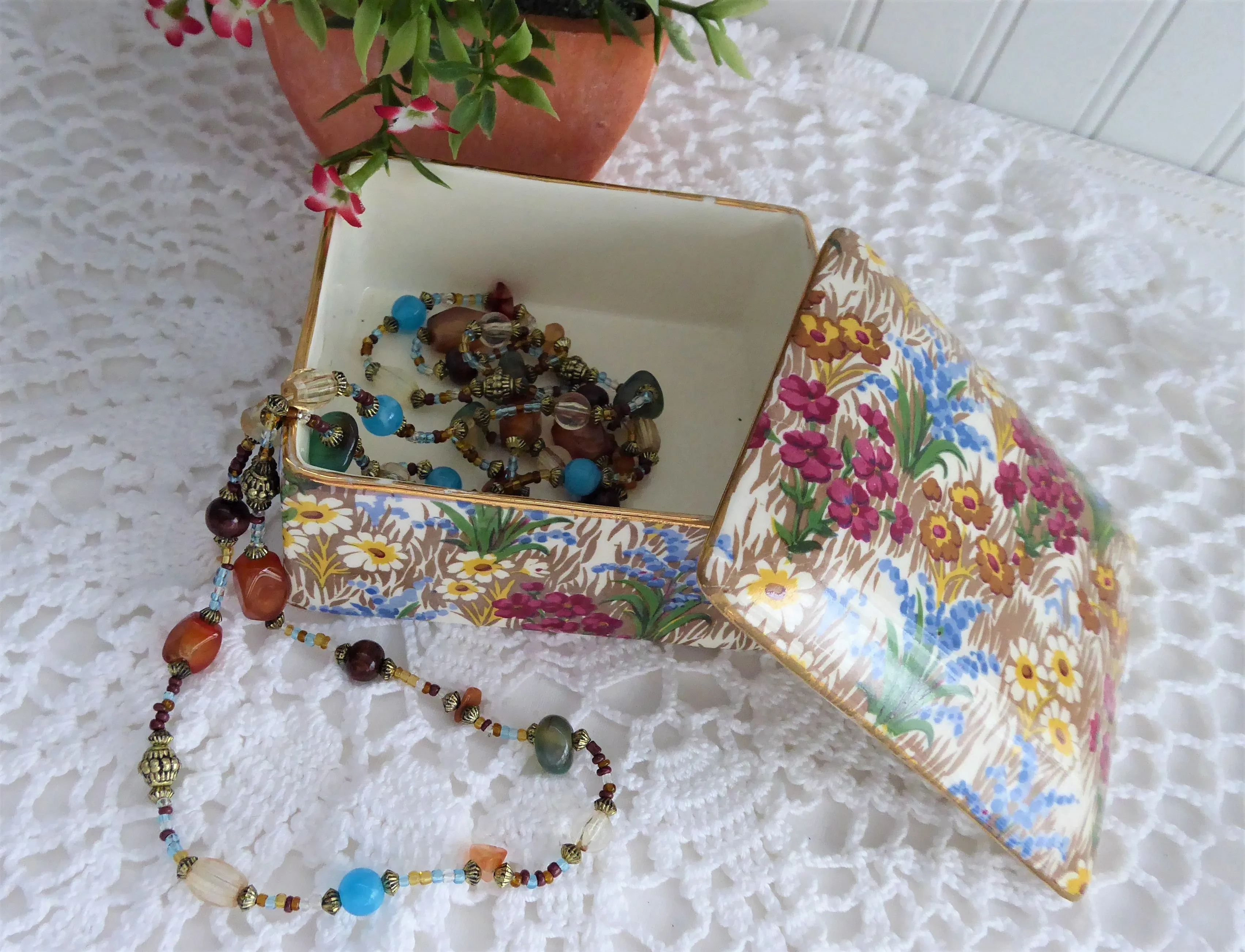 Vintage Royal Winton Marguerite Chintz Covered Box 1930s Box Grimwades