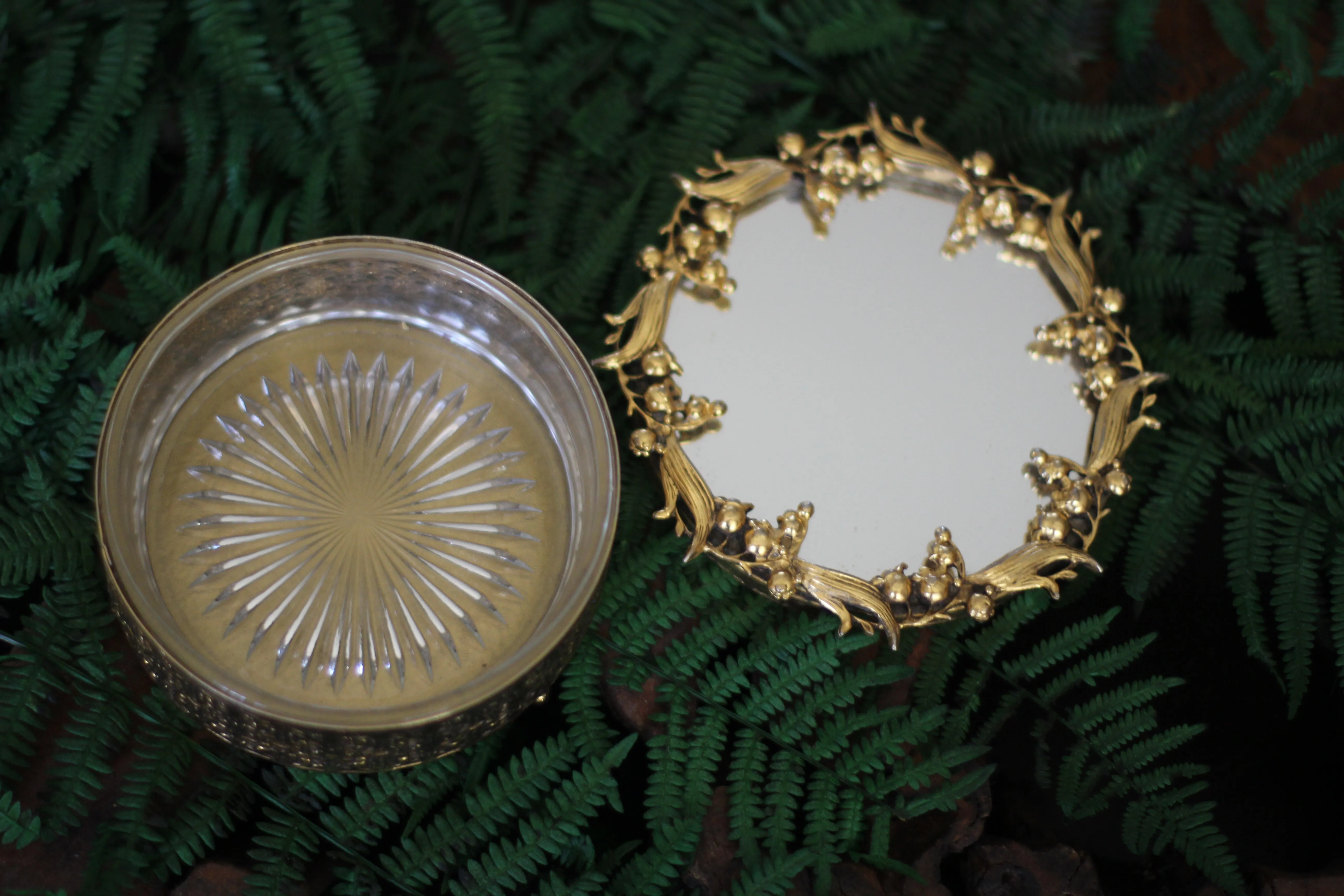 Vintage Stylebuilt Lily of the Valley Mirror Powder Jar