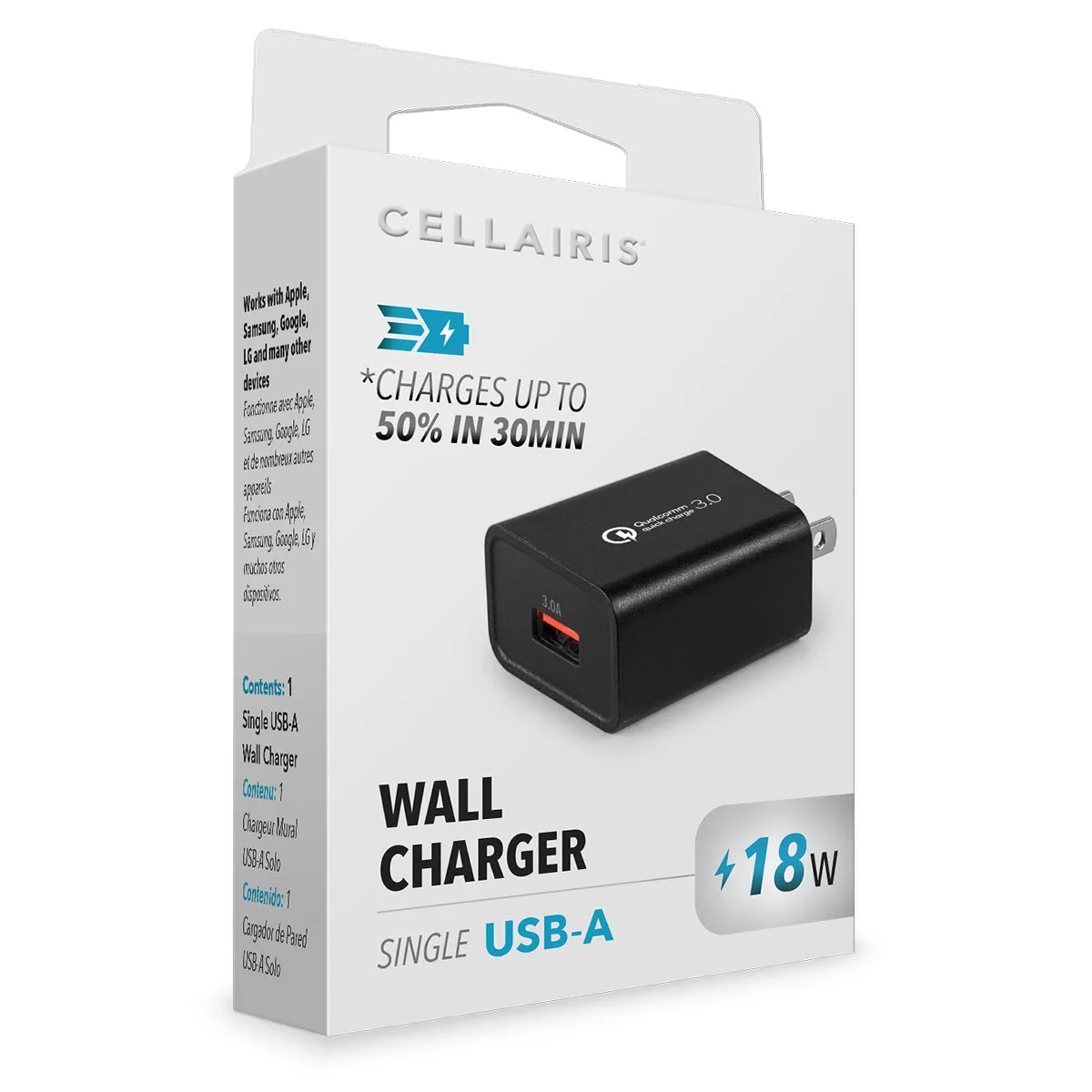 Wall Charger - Single USB-A 3A Black Wall Chargers