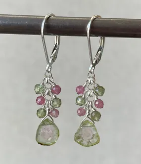 Watermelon Tourmaline  Cascading Earrings