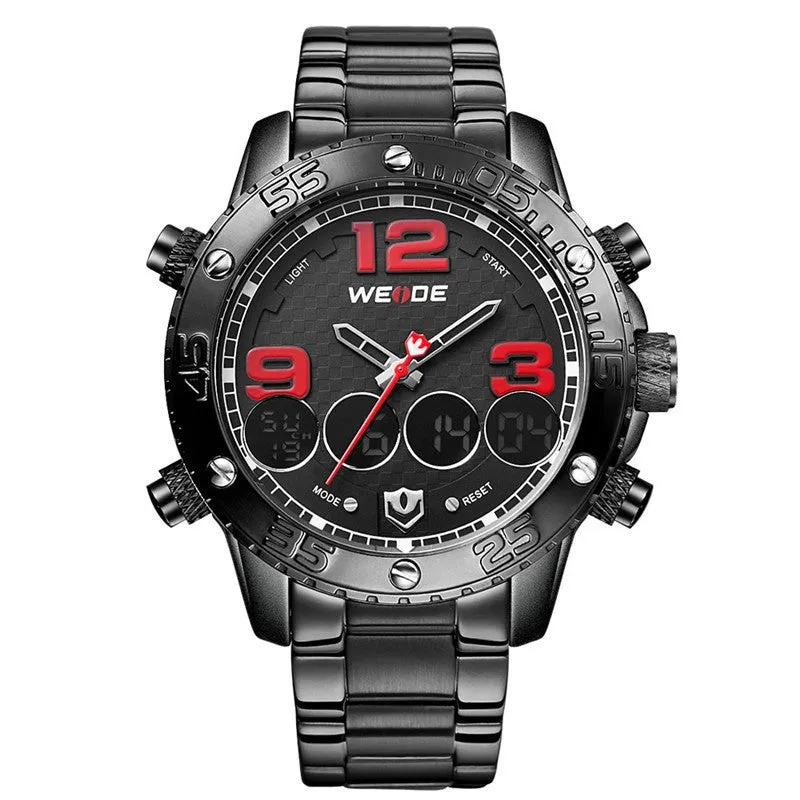 WEIDE New Men Watch Luxury Brand Watch Analog Digital Dispaly Steel Band Multifunction Sport Watch