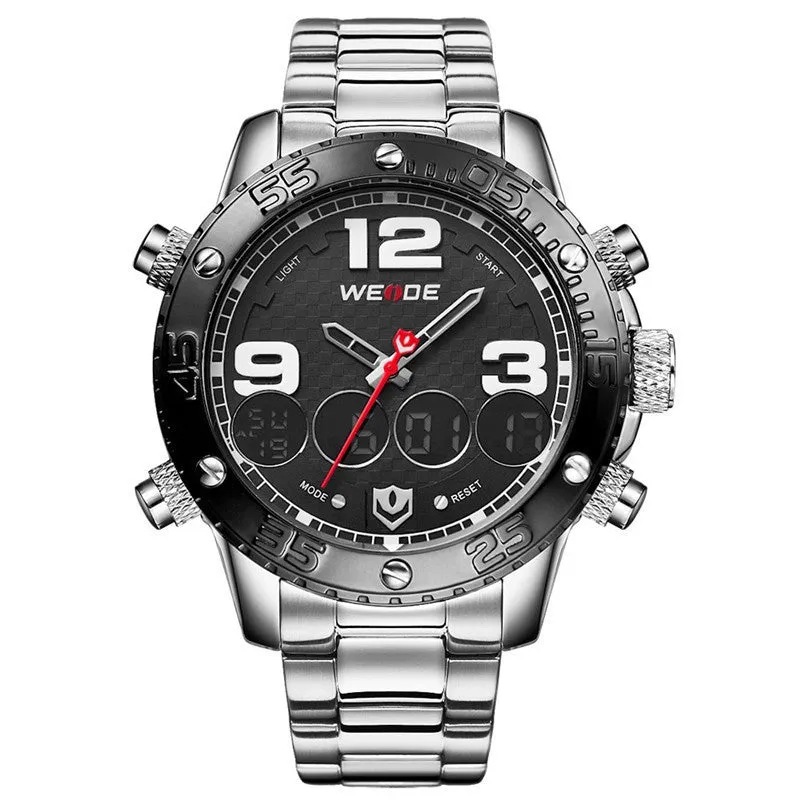 WEIDE New Men Watch Luxury Brand Watch Analog Digital Dispaly Steel Band Multifunction Sport Watch