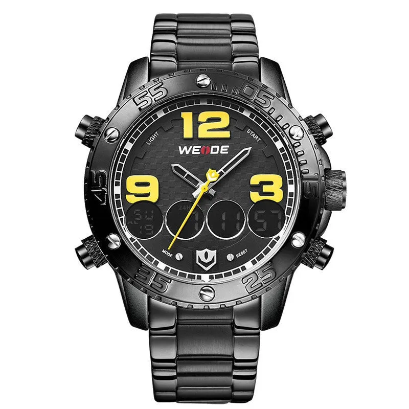 WEIDE New Men Watch Luxury Brand Watch Analog Digital Dispaly Steel Band Multifunction Sport Watch