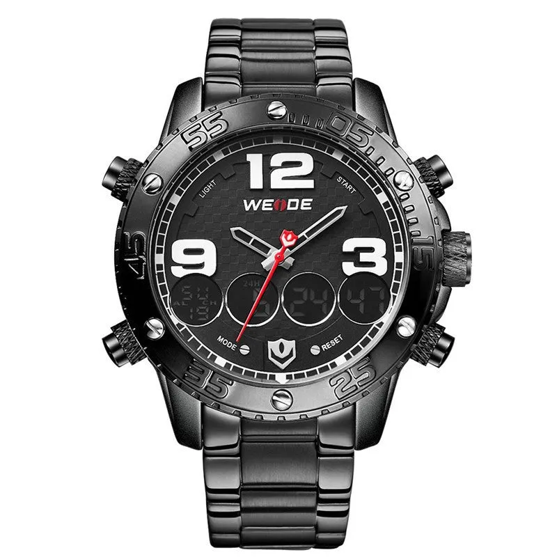 WEIDE New Men Watch Luxury Brand Watch Analog Digital Dispaly Steel Band Multifunction Sport Watch