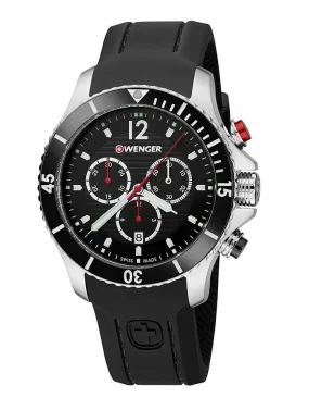 Wenger Sea Force Mens Dive Chronograph - Black Dial & Silicone Strap - Date