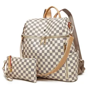 White Checkered Pattern Back Pack Set