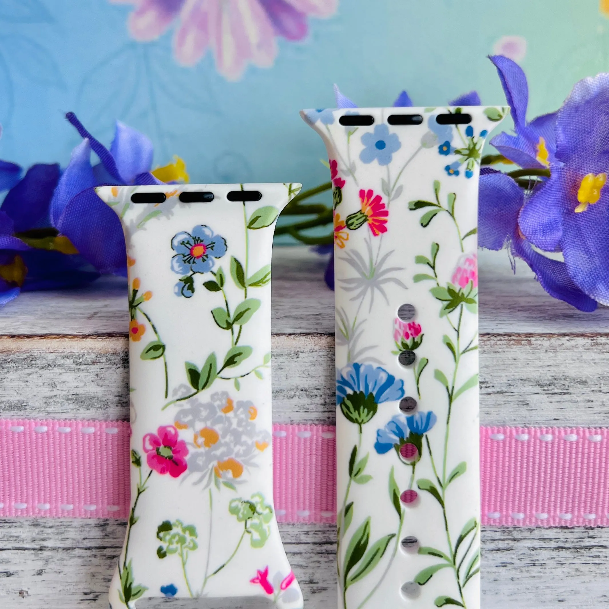 Wild Flowers Print Silicone Band For Apple Watch