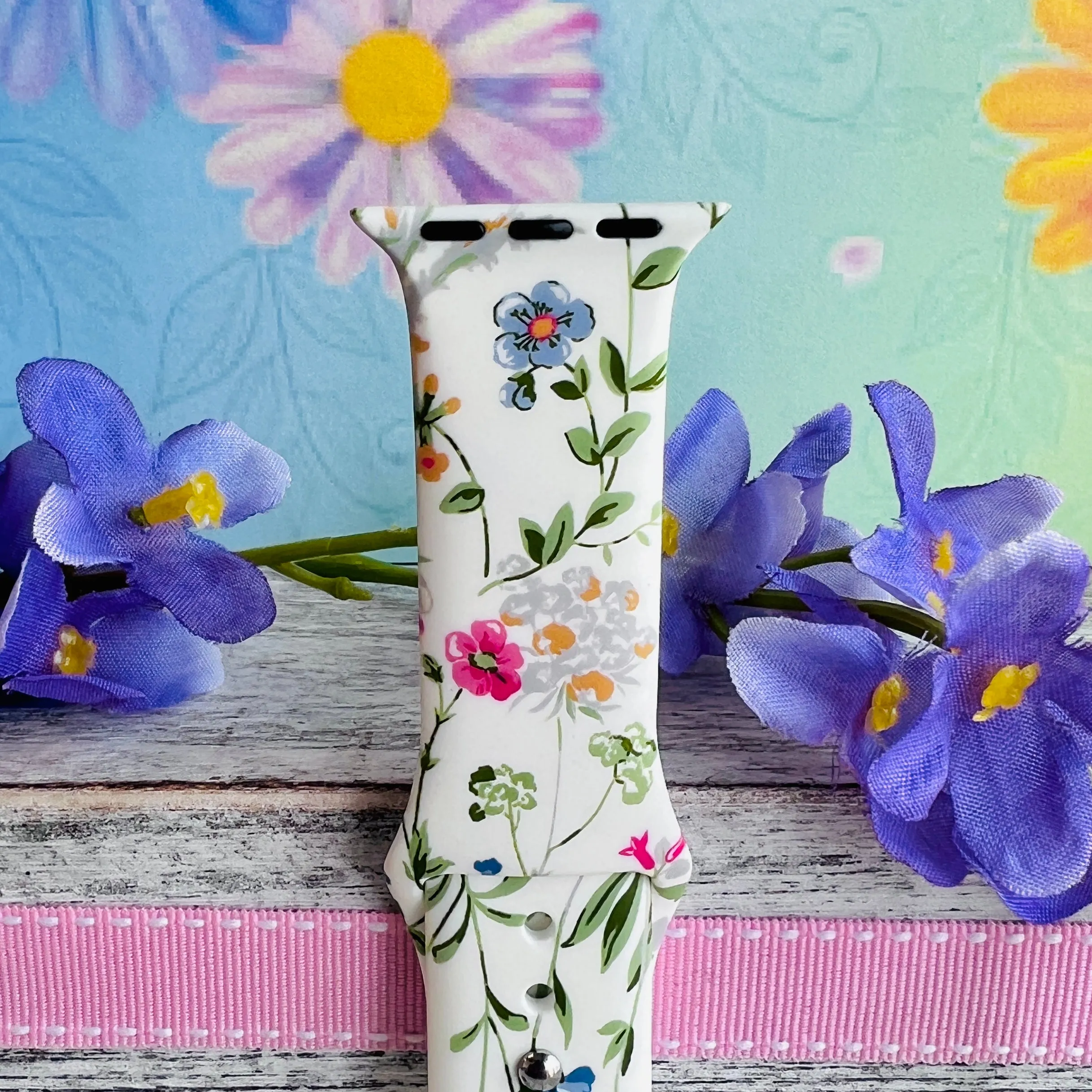 Wild Flowers Print Silicone Band For Apple Watch