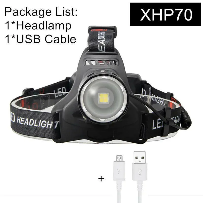 XHP70.2 XHP70 USB Headlight 90000LM Led Headlamp LED Rechargeable Head Torch Flashlight Lantern 3*18650 battery Powerbank