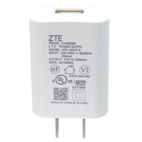 ZTE 5V/1A Single USB Wall Charger Travel Adapter - White (STC-A51D-Z)